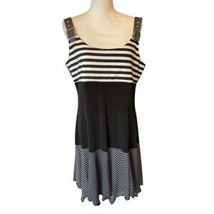 Bali Womens Dress Black & White Size 16 Polka Dot & Striped Sleeveless